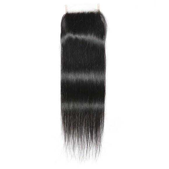 Straight raw hair closure, black, shiny, natural texture, lace base, for wigs or weaves