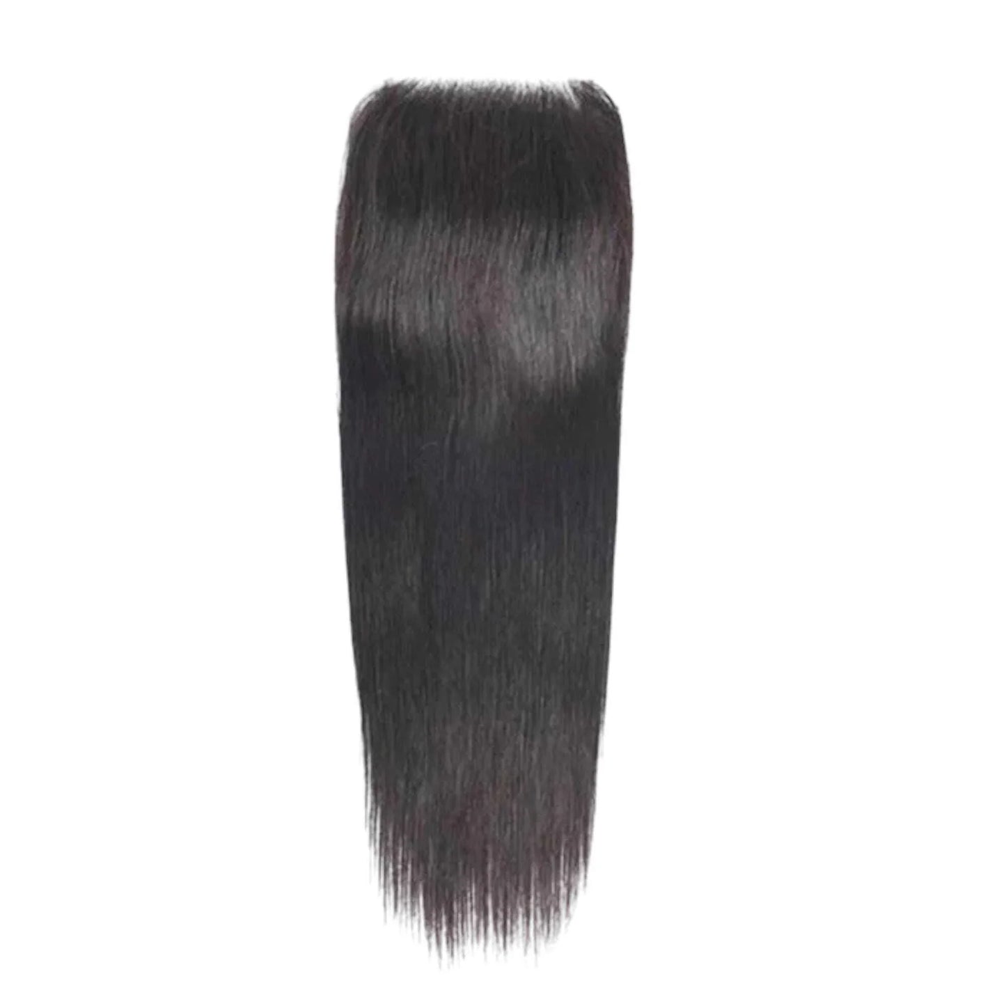 Straight raw hair closure with natural black color, silky texture and blunt ends