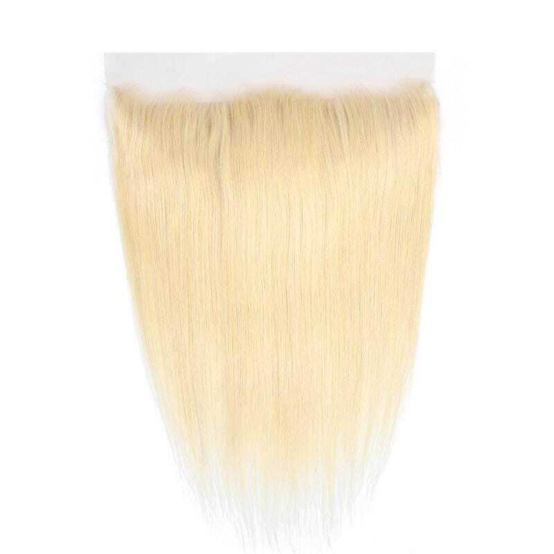 Straight platinum blonde HD lace frontal hair piece, silky texture, unstyled