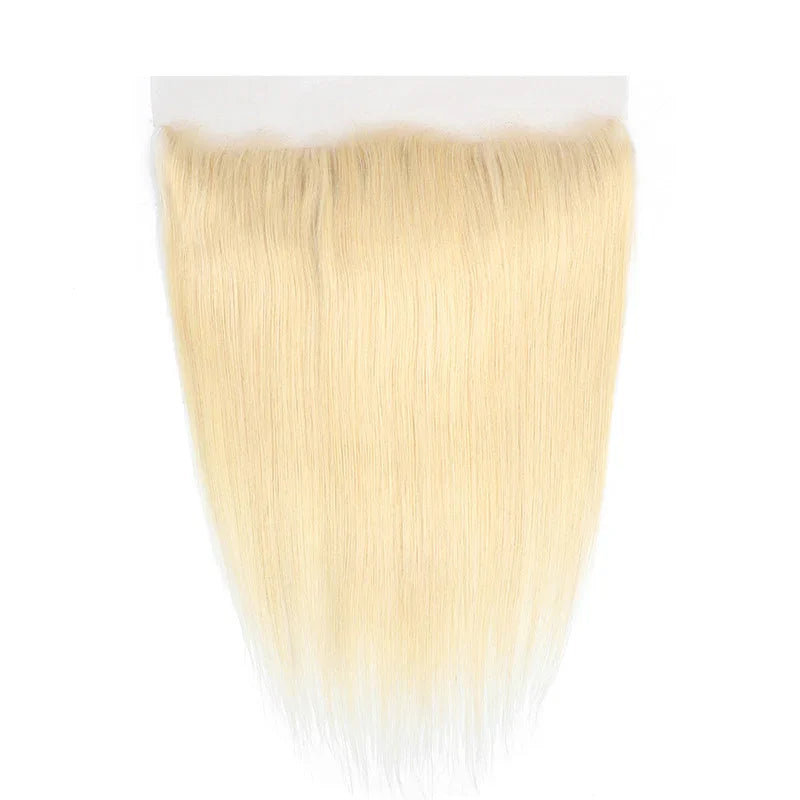 Straight blonde HD lace frontal with 100% raw human hair, natural shine and volume