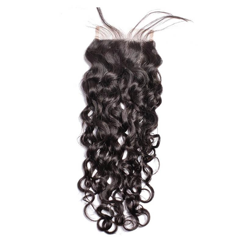 Curly HD lace closure with natural black raw wavy hair, perfect for custom wigs