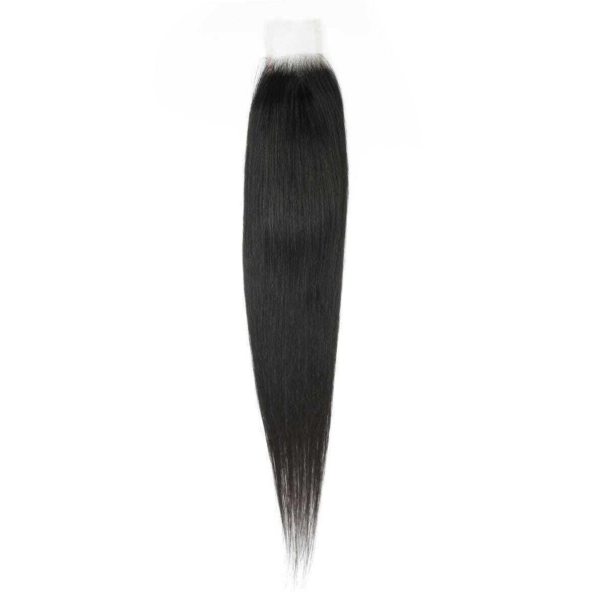 Straight raw hair closure with HD lace, natural black, sleek texture