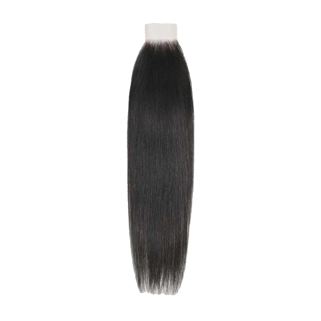 Raw Vietnamese straight hair bundle, black, silky texture, on white background