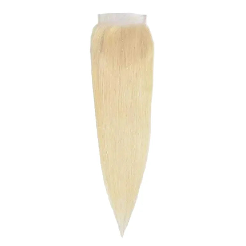 Straight platinum blonde hair extension bundle with transparent lace closure