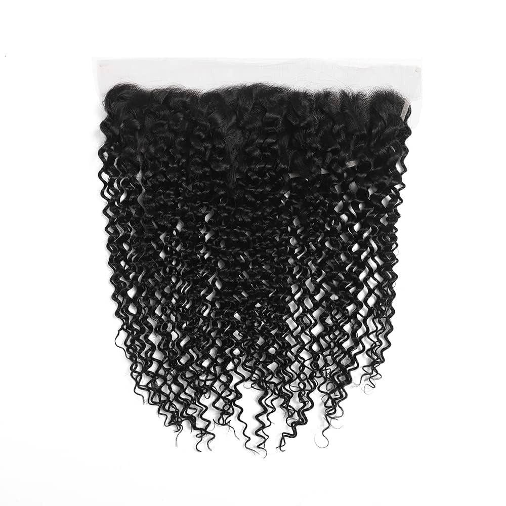 Curly HD lace frontal with natural black raw curly hair on white background
