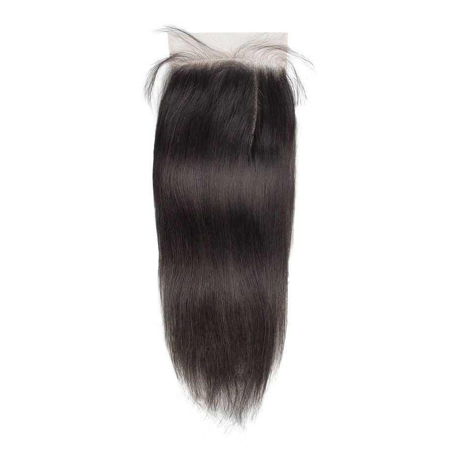 Straight raw hair HD lace closure with natural black color on white background