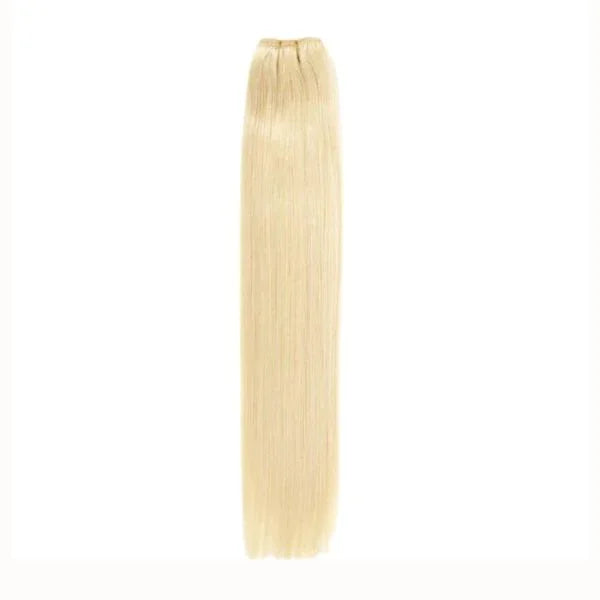 Straight platinum blonde hair bundle extension on white background