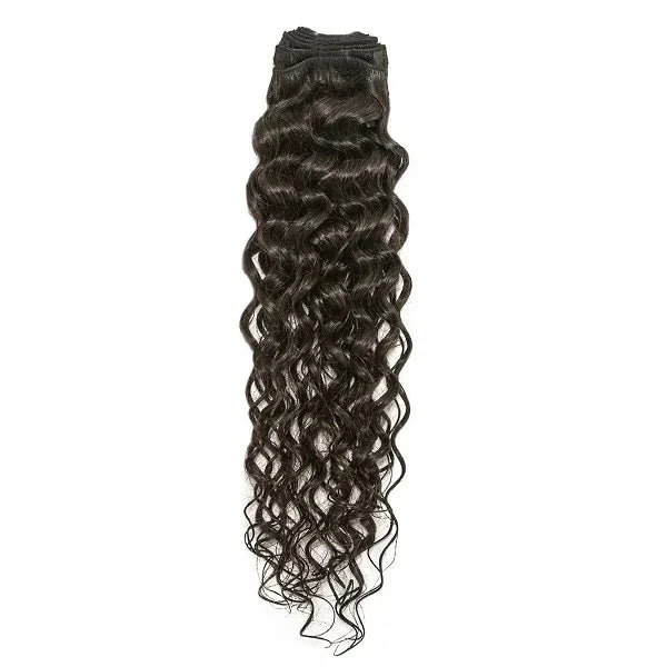 Raw Vietnamese deep wave human hair bundle with defined curls on white background