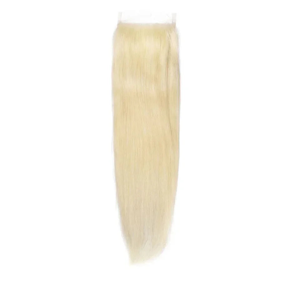 straight platinum blonde hair extension bundle on white background